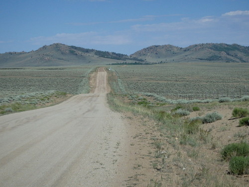 GDMBR: We were following Landers Cutoff Road eastward. Notice a change in the dirt road color ahead.